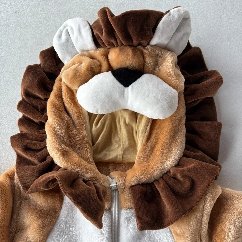 Lion Costume Toddler Plush Hooded Jumpsuit Zip Front Brown Size 80/48 12 18 mo